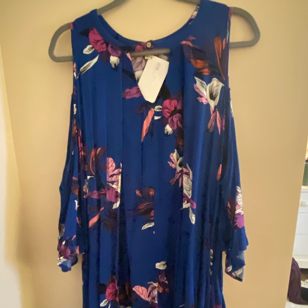 Cold Shoulder Royal Blue Floral Dress